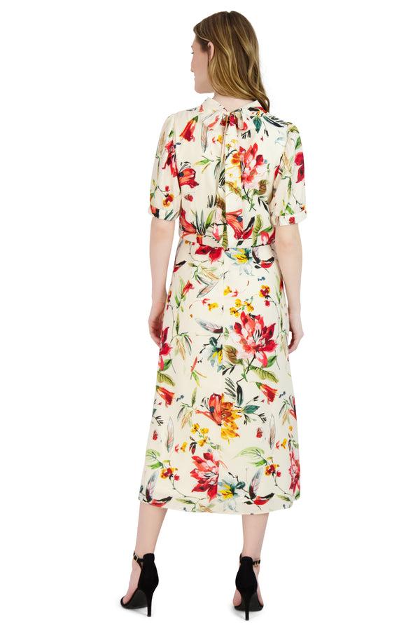 Julia Jordan Floral Mock Neck Dress Ivory