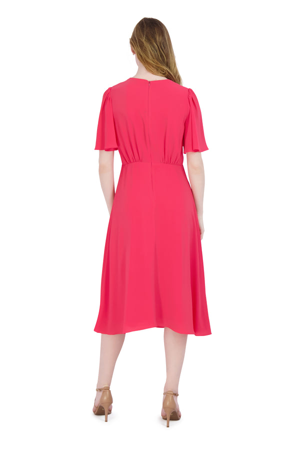 Julia Jordan Flounce Sleeve A-line Dress Coral