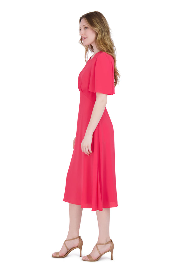 Julia Jordan Flounce Sleeve A-line Dress Coral