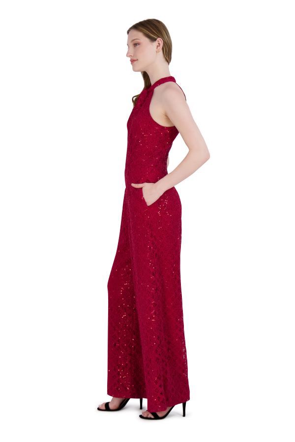 Julia Jordan Halter Twist Neck Jumpsuit Red