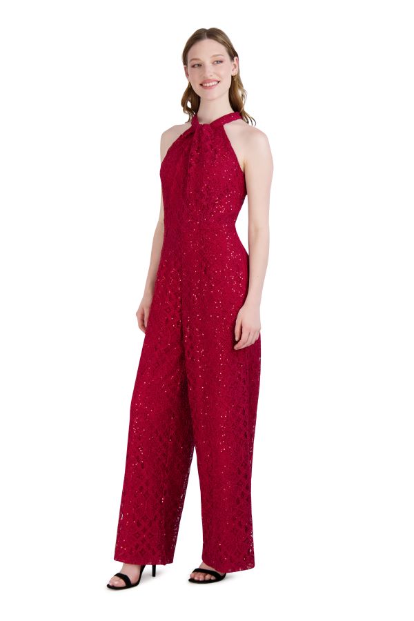 Julia Jordan Halter Twist Neck Jumpsuit Red