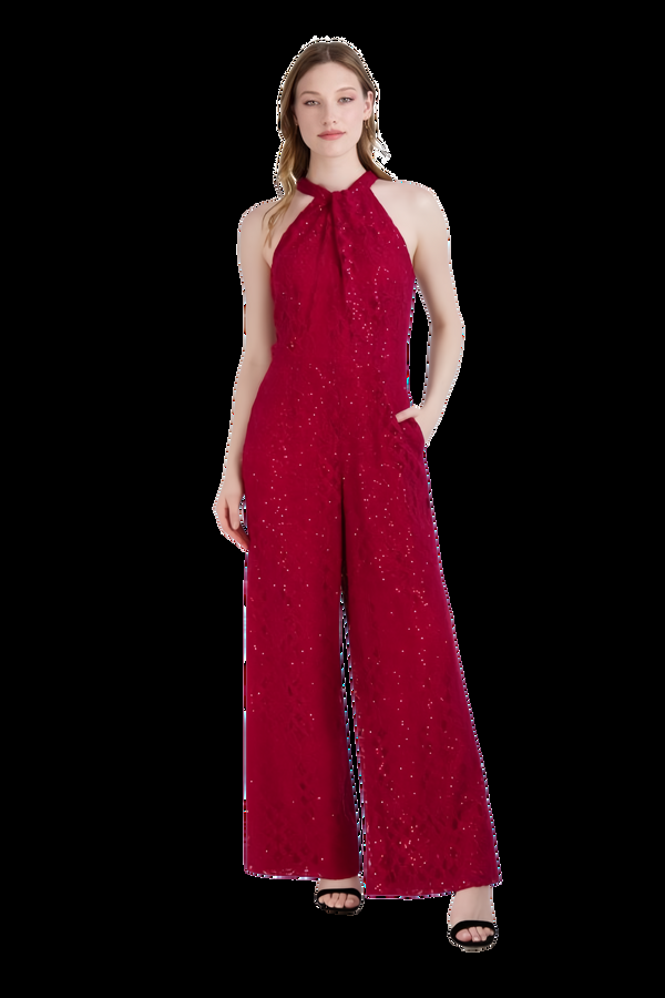 julia jordan Halter Twist Neck Jumpsuit Red