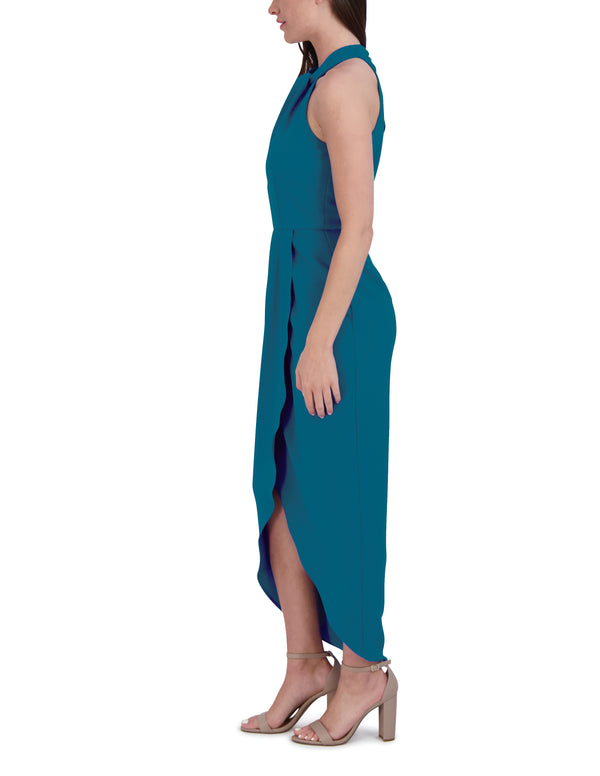 Julia Jordan Knot Neck Tulip Hem Dress Blue Jade