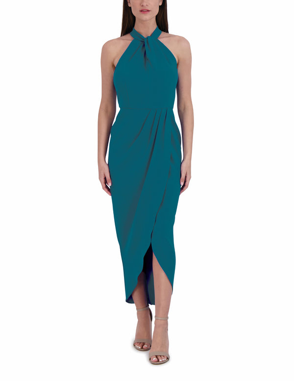julia jordan Knot Neck Tulip Hem Dress Blue Jade