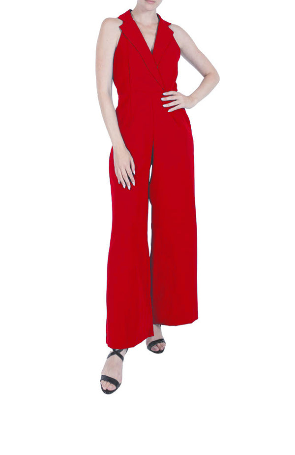 julia jordan LAPEL JUMPSUIT RED