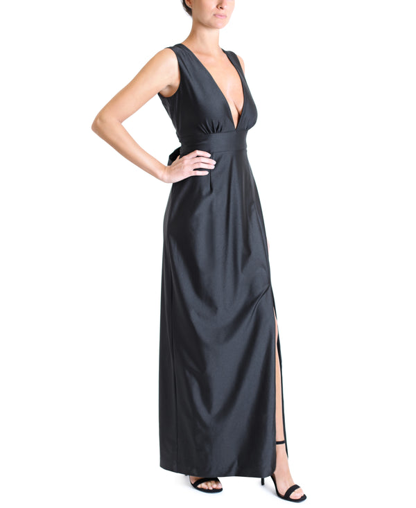 Julia Jordan Long Deep V Neck Dress Black