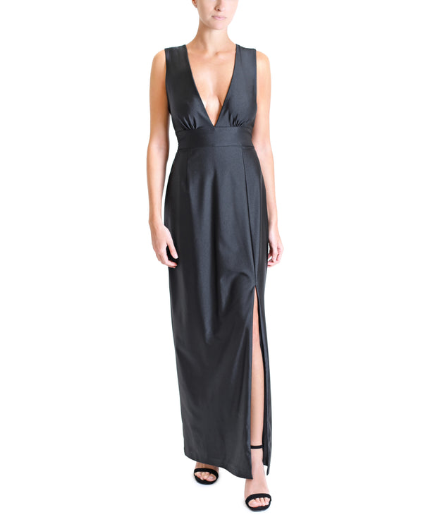 julia jordan Long Deep V Neck Dress Black