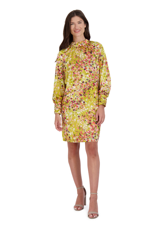 julia jordan Long Sleeve Aline Dress Green Multi