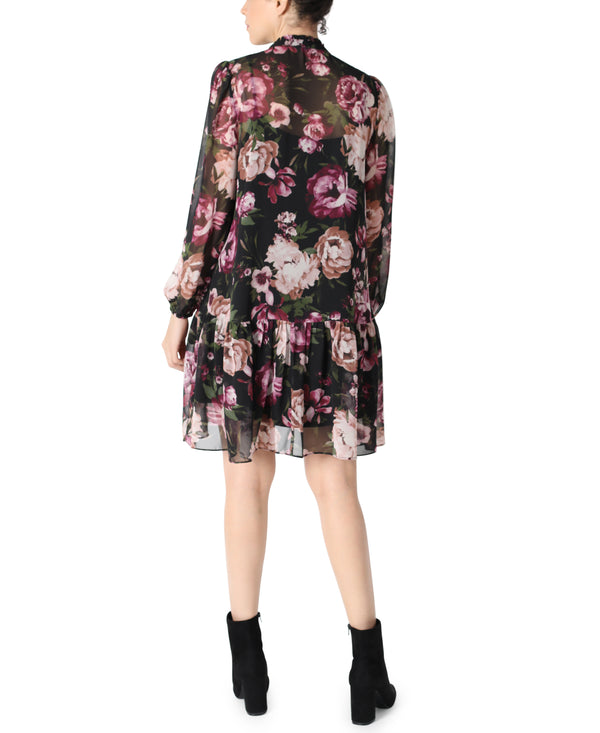 Julia Jordan Long Sleeve Chiffon Dress Black/Multi