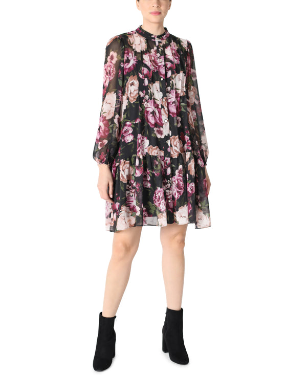 julia jordan Long Sleeve Chiffon Dress Black/Multi