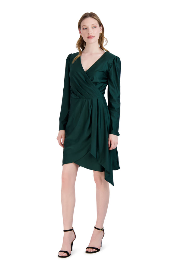 Julia Jordan Long Sleeve Faux Wrap Dress Green