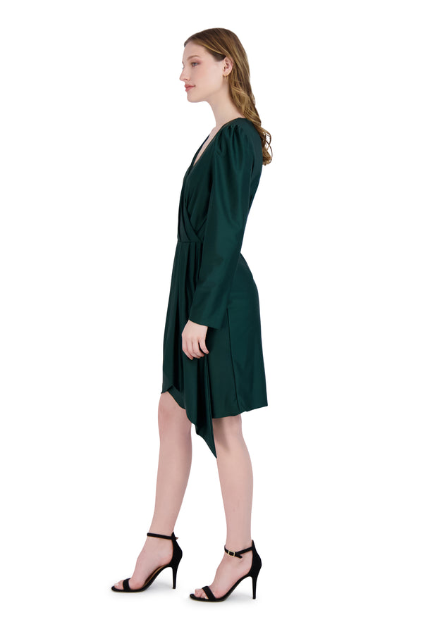Julia Jordan Long Sleeve Faux Wrap Dress Green