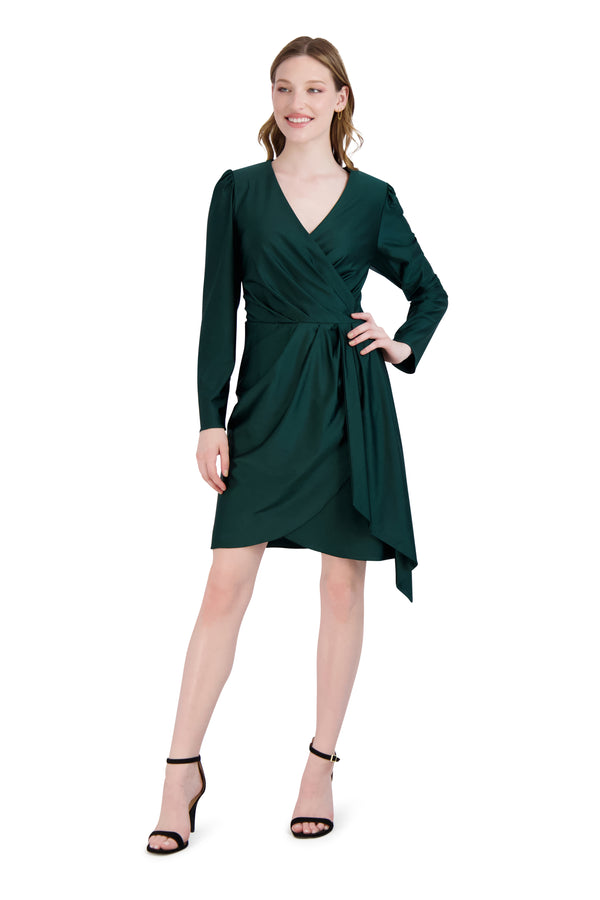 julia jordan Long Sleeve Faux Wrap Dress Green
