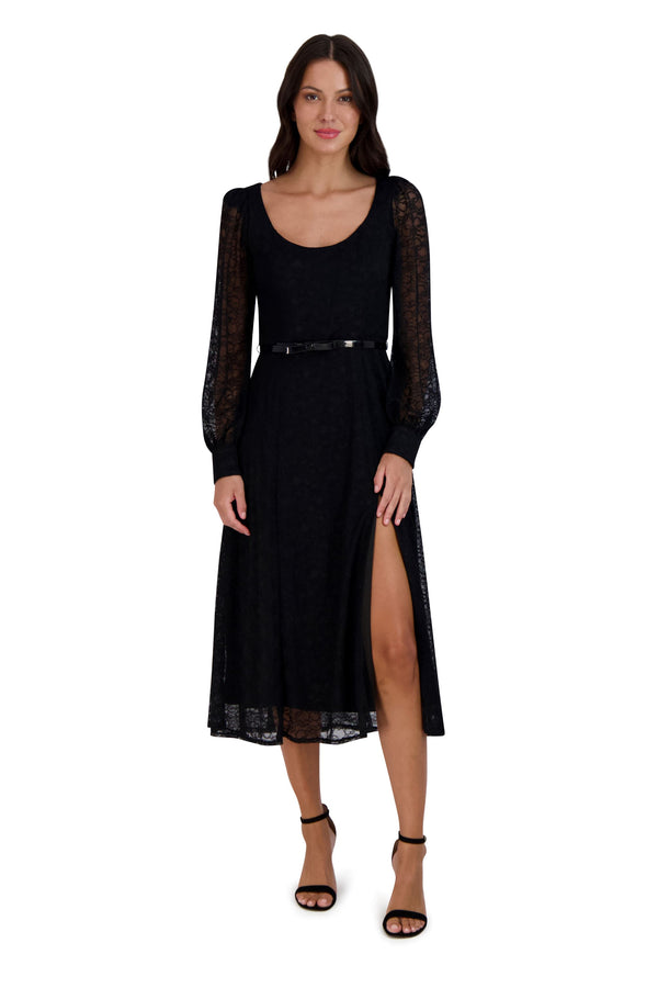 julia jordan Long Sleeve Scoop Neck Dress Black