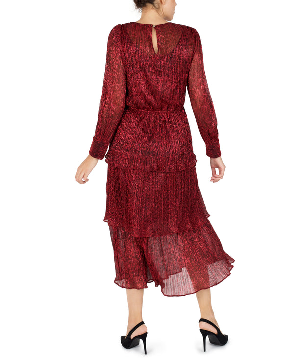 Julia Jordan Long Sleeve Tiered Maxi Dress Red