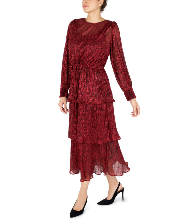 Julia Jordan Long Sleeve Tiered Maxi Dress Red