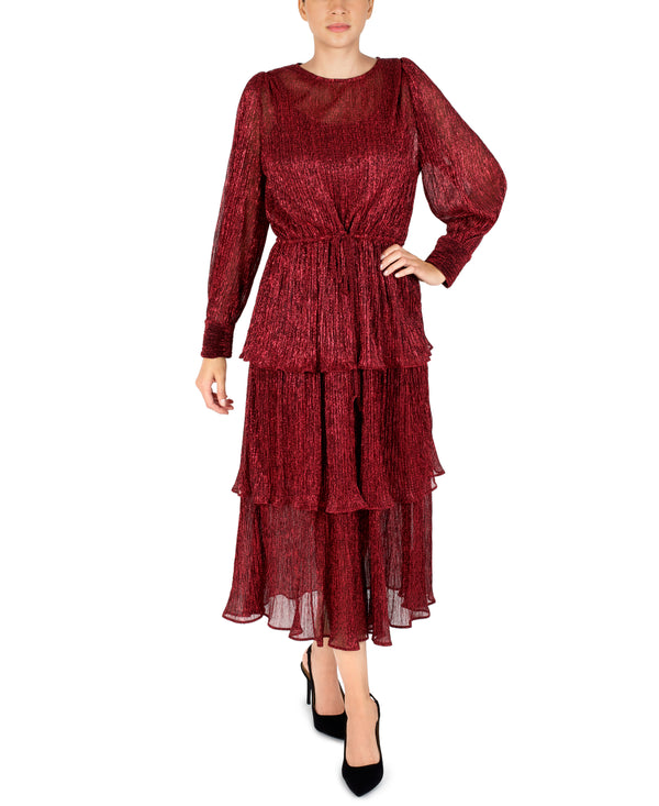 julia jordan Long Sleeve Tiered Maxi Dress Red