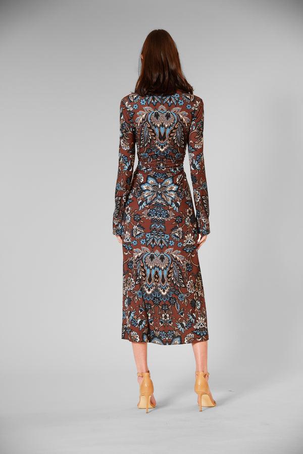 Julia Jordan LONG SLV COLLARED DRESS BROWN MULTI