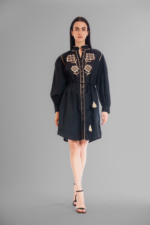Julia Jordan LONG SLV SHIRTDRESS BLACK IVORY