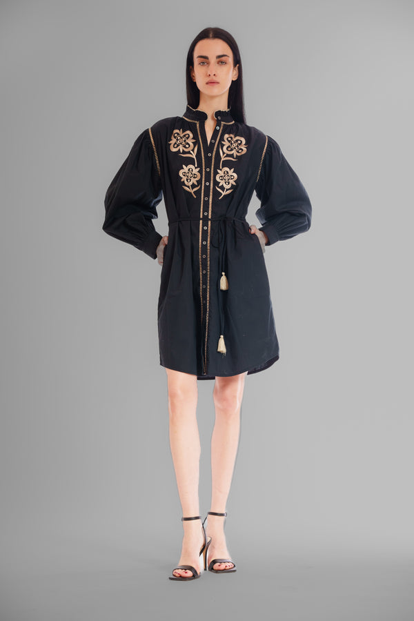 julia jordan LONG SLV SHIRTDRESS BLACK IVORY