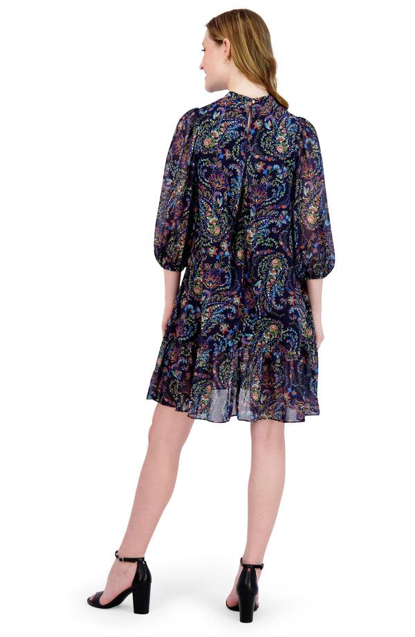 Julia Jordan Mock Neck Easy Dress Navy Multi