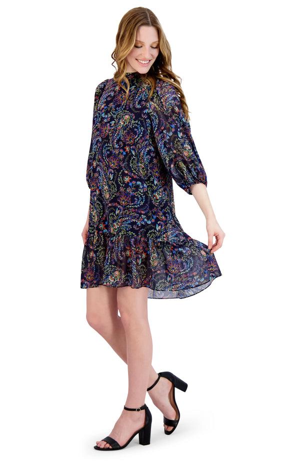 Julia Jordan Mock Neck Easy Dress Navy Multi