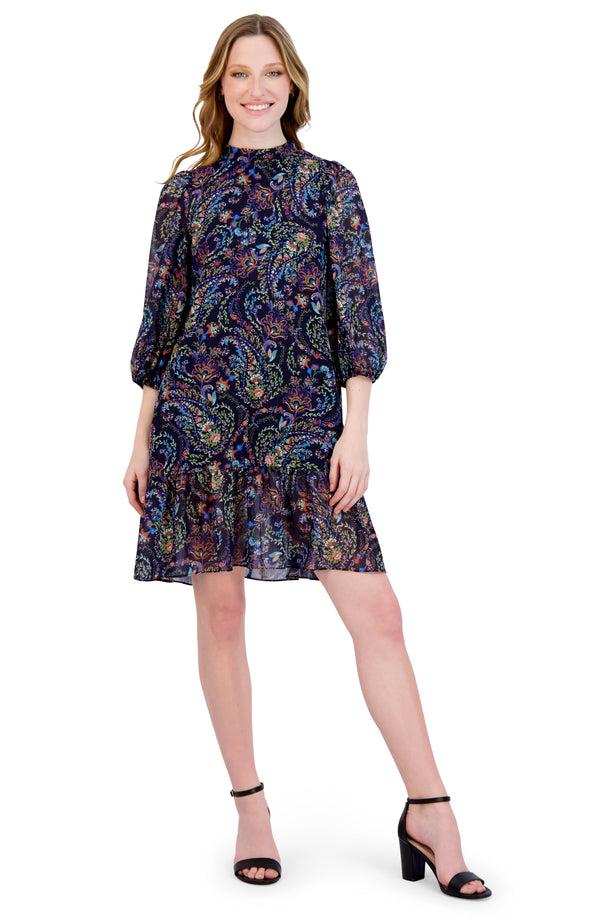 Julia Jordan Mock Neck Easy Dress Navy Multi