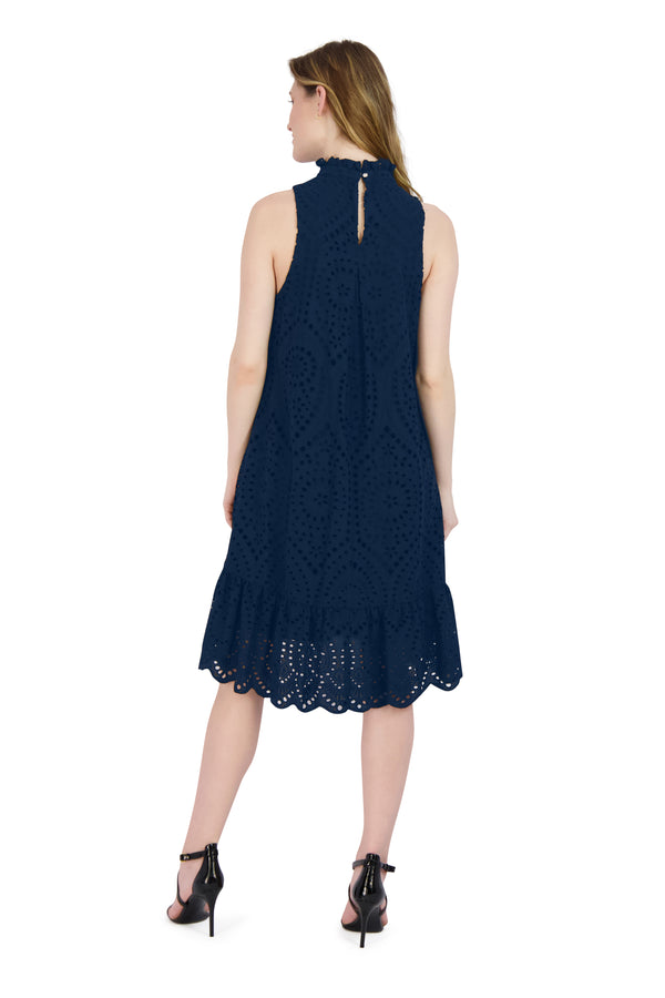 Julia Jordan MOCK NECK RUFFLE EYELET DRESS WHITE