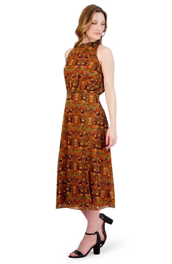 Julia Jordan Mock Neck Sleeveless Mustard Multi