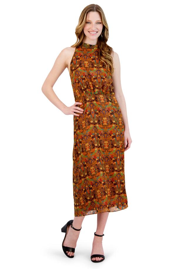 Julia Jordan Mock Neck Sleeveless Mustard Multi