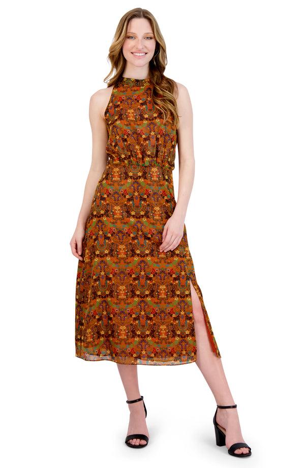 julia jordan Mock Neck Sleeveless Mustard Multi