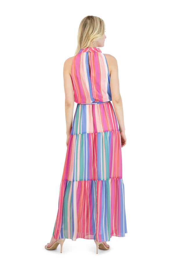 Julia Jordan Mock Neck Striped Maxi Dress 4