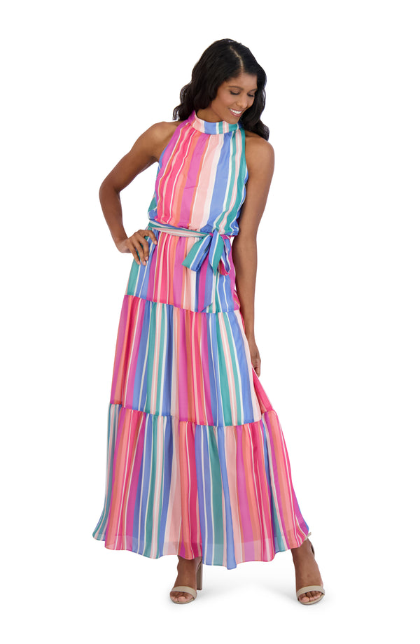 Julia Jordan Mock Neck Striped Maxi Dress 4