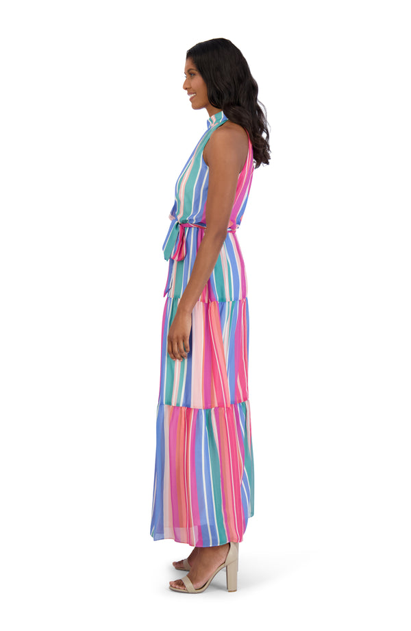 Julia Jordan Mock Neck Striped Maxi Dress 4