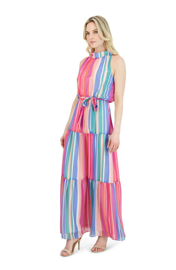 julia jordan Mock Neck Striped Maxi Dress 4