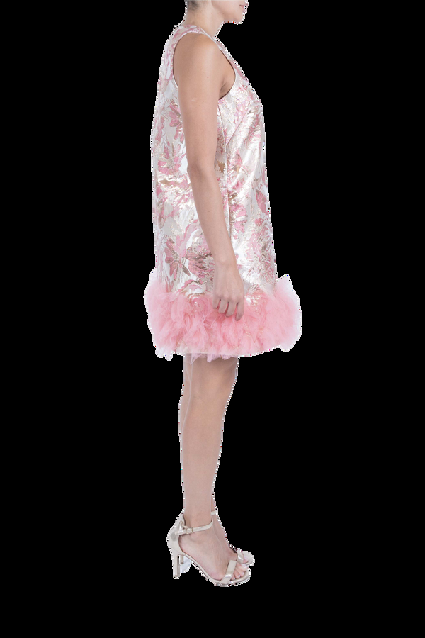 Julia Jordan Mock Neck Tulle Hem Short Dress Pink