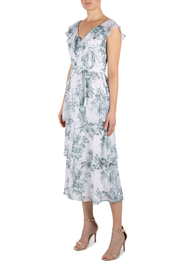 Julia Jordan NECK RUFFLE 3 LAYER DRESS Ivory