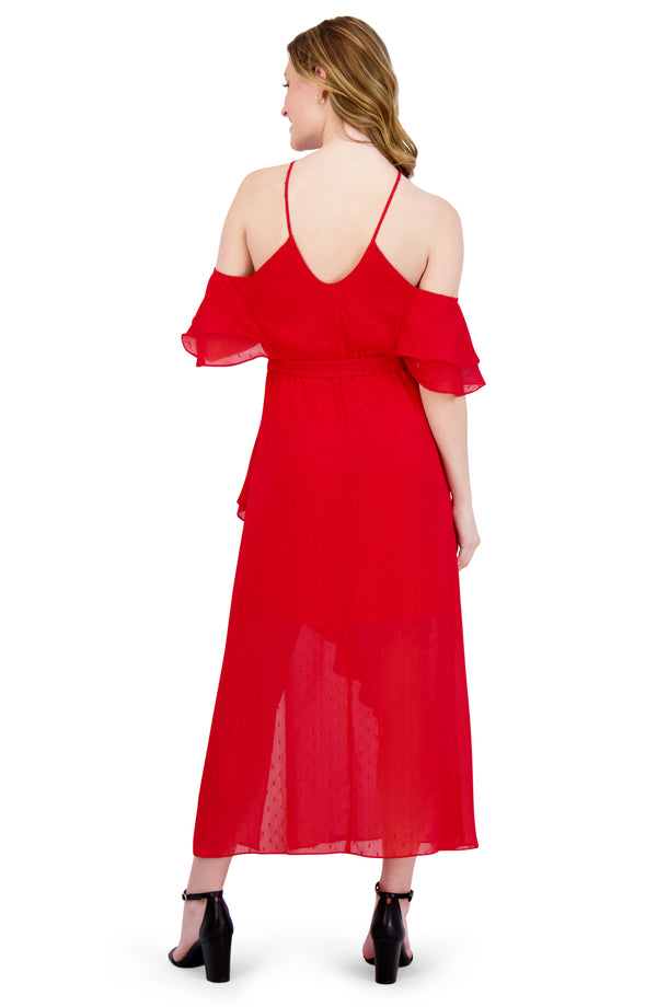 Julia Jordan OFF SHOULDER FLUTTER SLEEVE DRESS RED