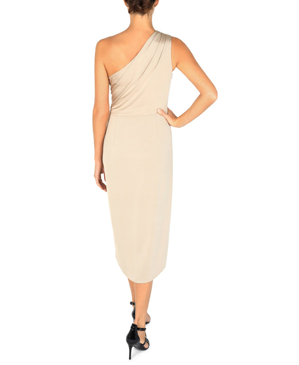 Julia Jordan One Shoulder Ruched Dress Gold