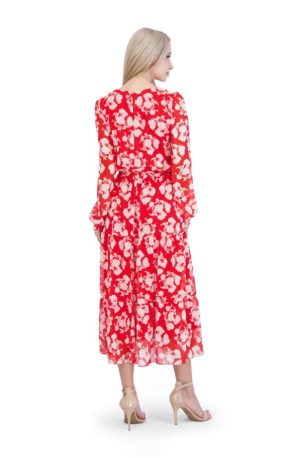 Julia Jordan Printed Smocked Midi Dress Red Multi