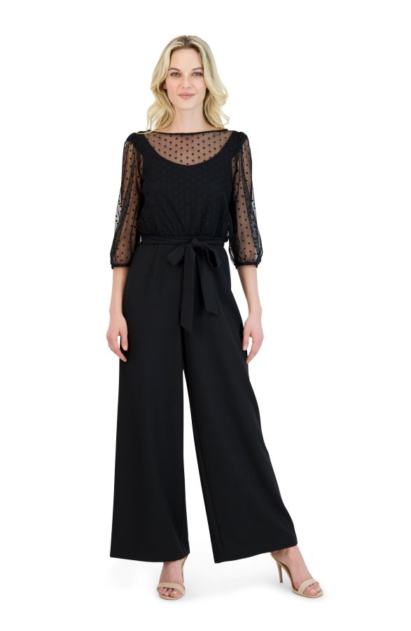 Julia Jordan Puff Sleeve Boat Neck Jumpsuit Black