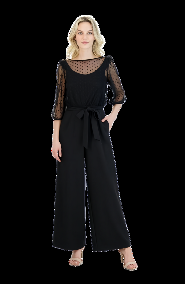 julia jordan Puff Sleeve Boat Neck Jumpsuit Black