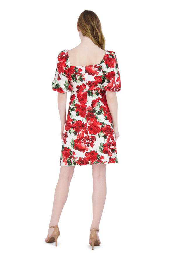 Julia Jordan Puff Sleeve Dress Ivory Red