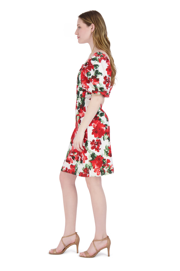 Julia Jordan Puff Sleeve Dress Ivory Red