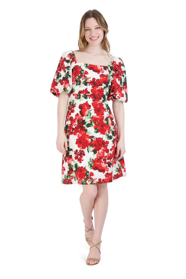 Julia Jordan Puff Sleeve Dress Ivory Red
