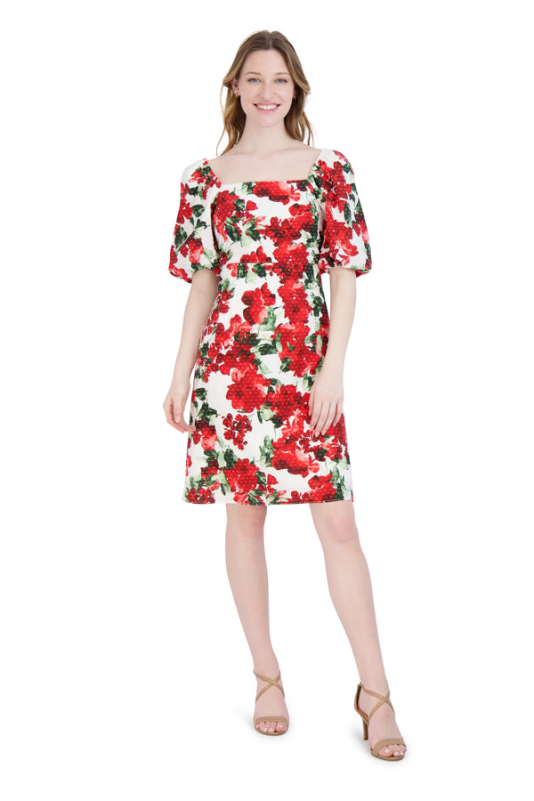 julia jordan Puff Sleeve Dress Ivory Red