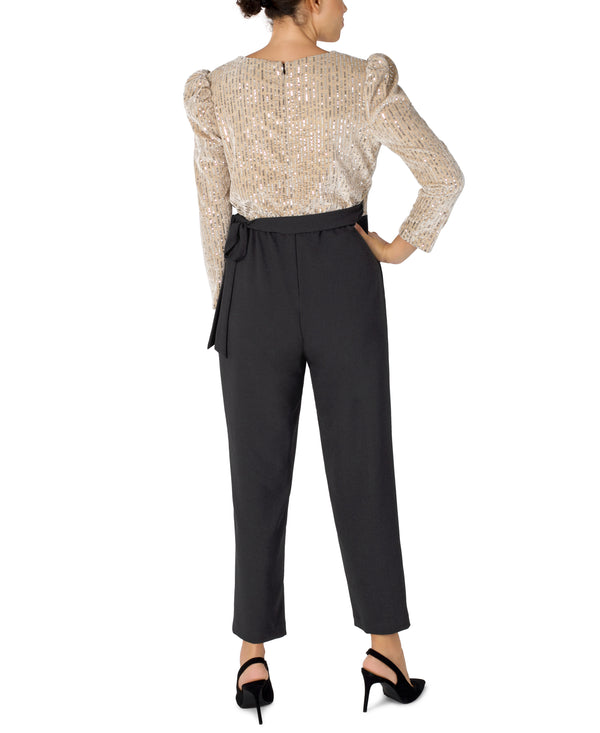 Julia Jordan Puff Sleeve Jumpsuit Ivory Black