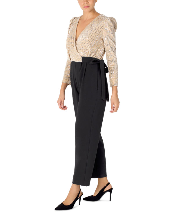 Julia Jordan Puff Sleeve Jumpsuit Ivory Black