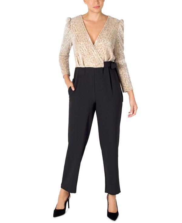 julia jordan Puff Sleeve Jumpsuit Ivory Black