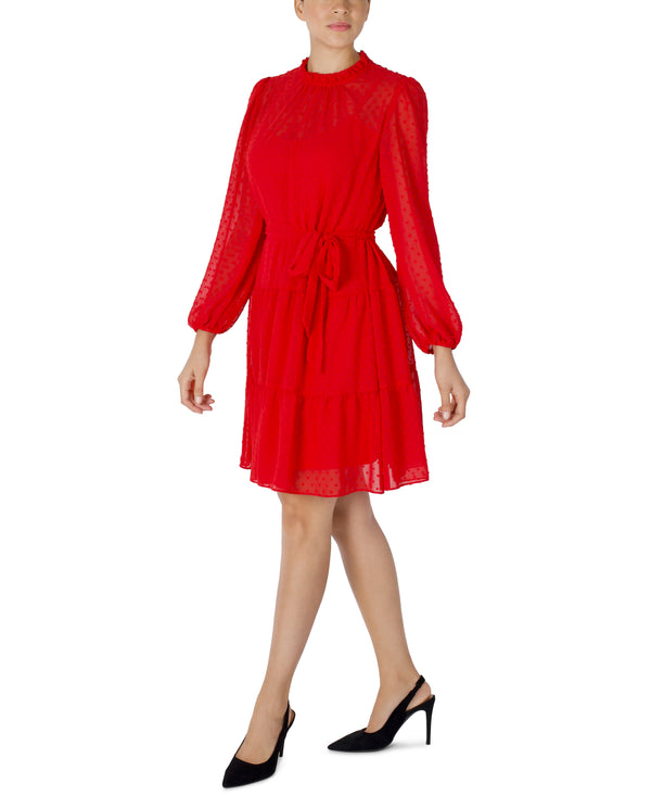 Julia Jordan Red Swiss Dot Mock Neck Dress Red